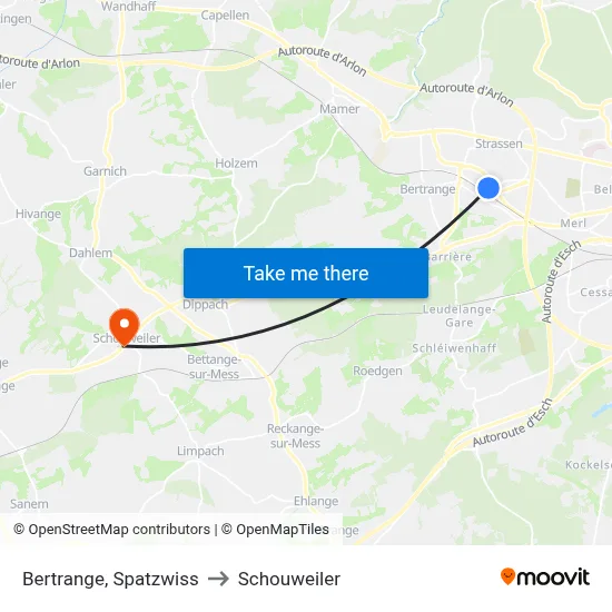 Bertrange, Spatzwiss to Schouweiler map