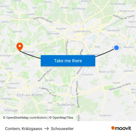 Contern, Kräizgaass to Schouweiler map