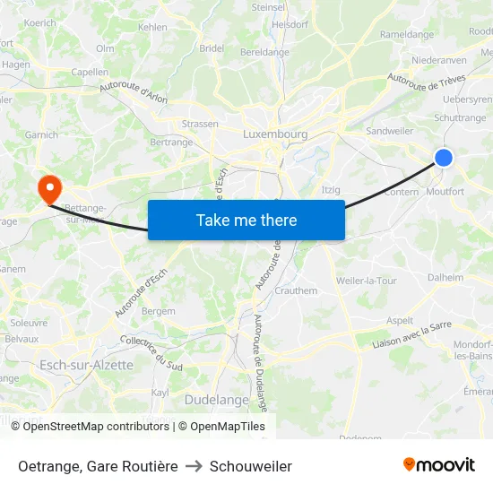 Oetrange, Gare Routière to Schouweiler map