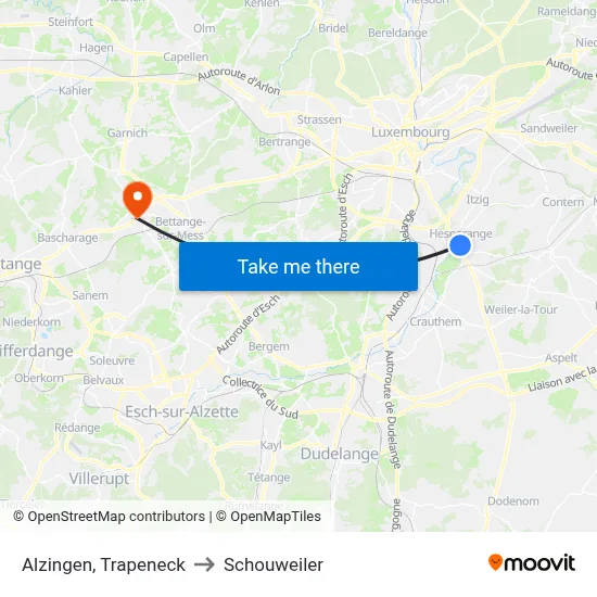Alzingen, Trapeneck to Schouweiler map