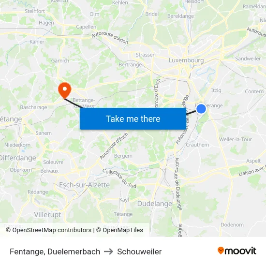 Fentange, Duelemerbach to Schouweiler map