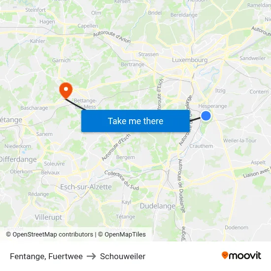 Fentange, Fuertwee to Schouweiler map