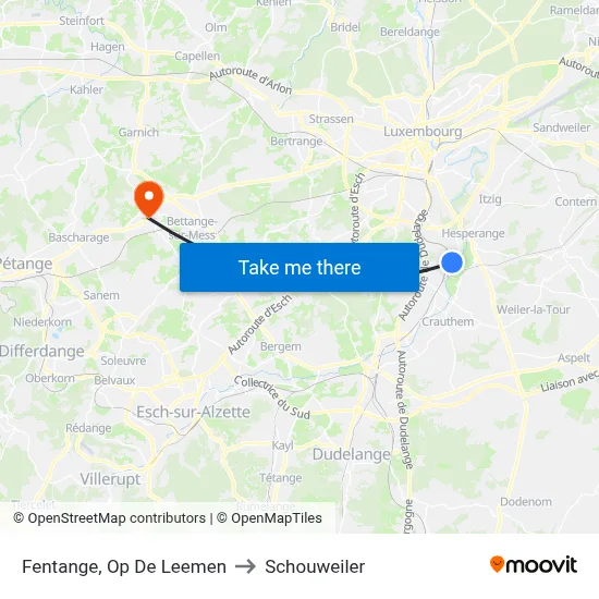 Fentange, Op De Leemen to Schouweiler map