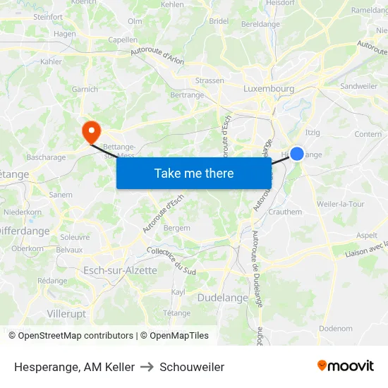 Hesperange, AM Keller to Schouweiler map