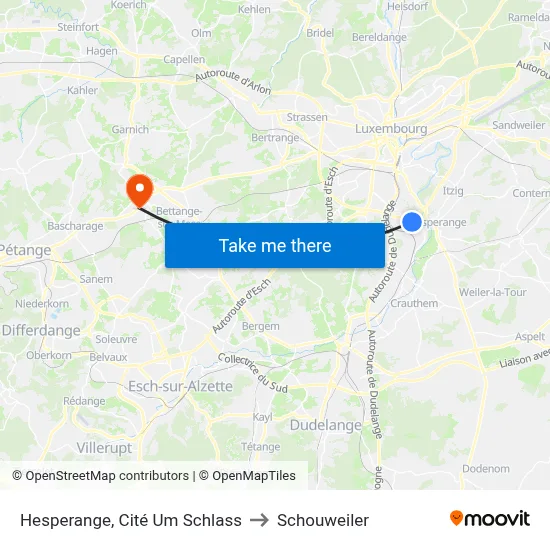 Hesperange, Cité Um Schlass to Schouweiler map