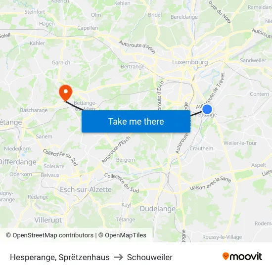 Hesperange, Sprëtzenhaus to Schouweiler map