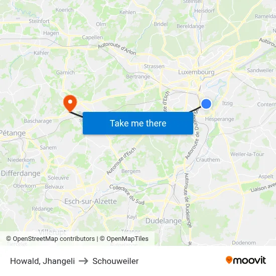 Howald, Jhangeli to Schouweiler map