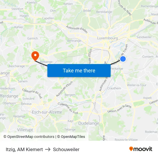 Itzig, AM Kiemert to Schouweiler map