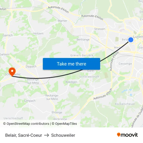 Belair, Sacré-Coeur to Schouweiler map