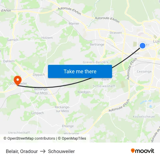 Belair, Oradour to Schouweiler map