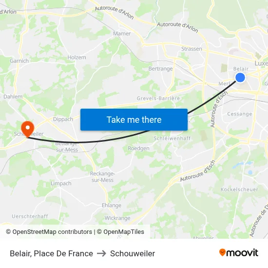 Belair, Place De France to Schouweiler map