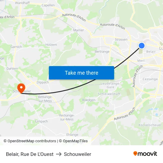 Belair, Rue De L'Ouest to Schouweiler map