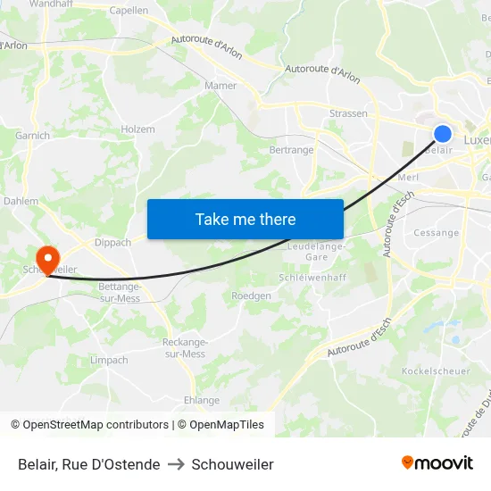 Belair, Rue D'Ostende to Schouweiler map