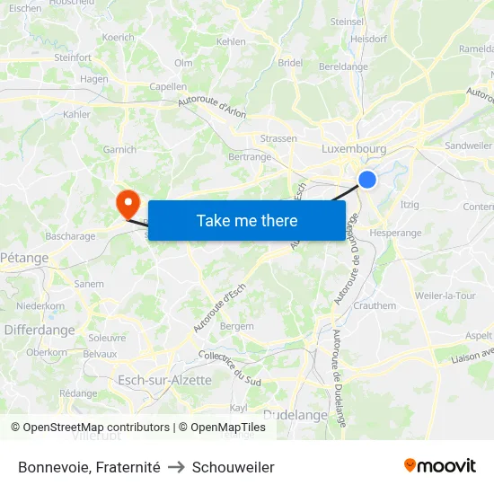 Bonnevoie, Fraternité to Schouweiler map