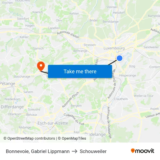 Bonnevoie, Gabriel Lippmann to Schouweiler map
