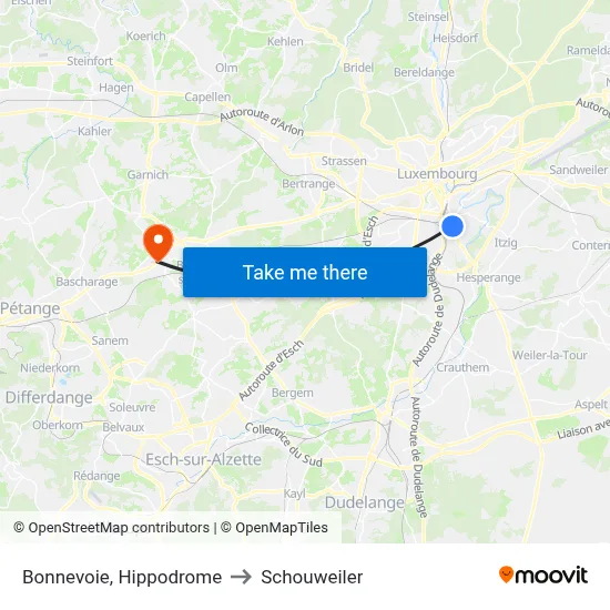 Bonnevoie, Hippodrome to Schouweiler map