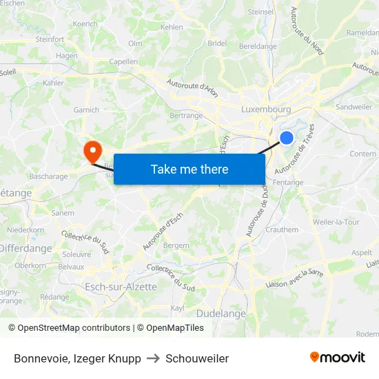 Bonnevoie, Izeger Knupp to Schouweiler map