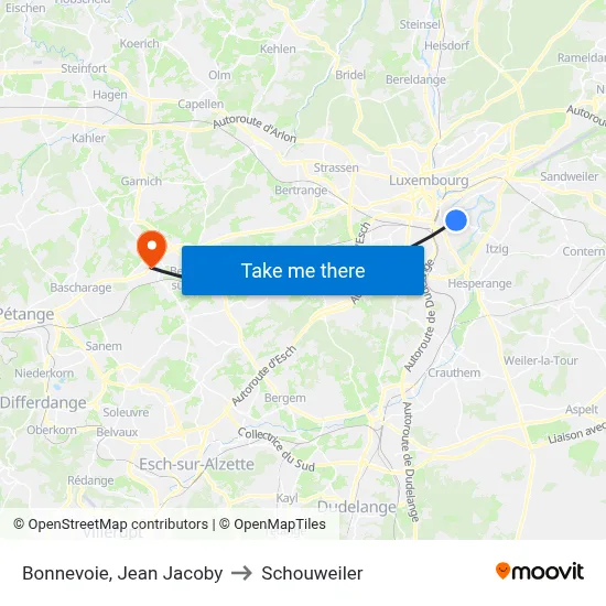 Bonnevoie, Jean Jacoby to Schouweiler map