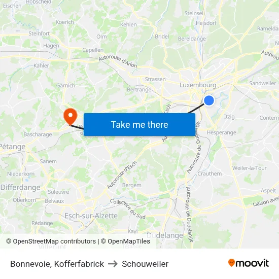 Bonnevoie, Kofferfabrick to Schouweiler map