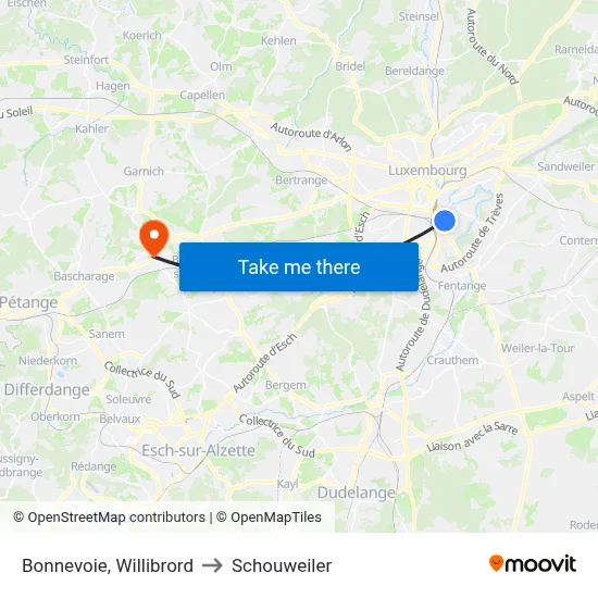 Bonnevoie, Willibrord to Schouweiler map