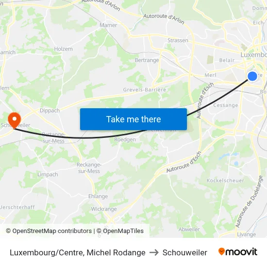 Luxembourg/Centre, Michel Rodange to Schouweiler map