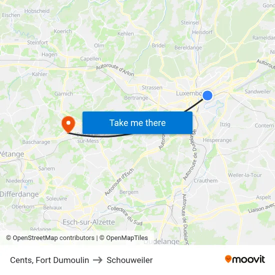 Cents, Fort Dumoulin to Schouweiler map