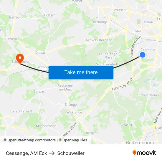 Cessange, AM Eck to Schouweiler map