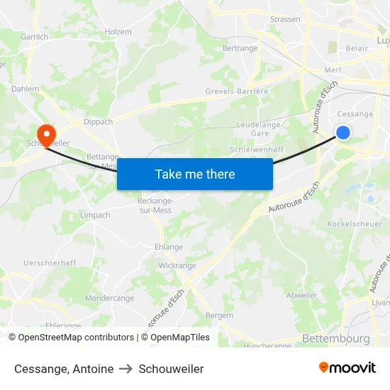 Cessange, Antoine to Schouweiler map