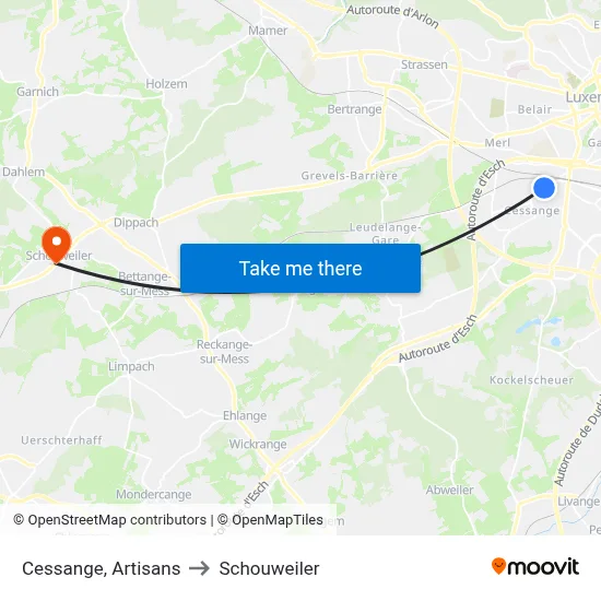 Cessange, Artisans to Schouweiler map