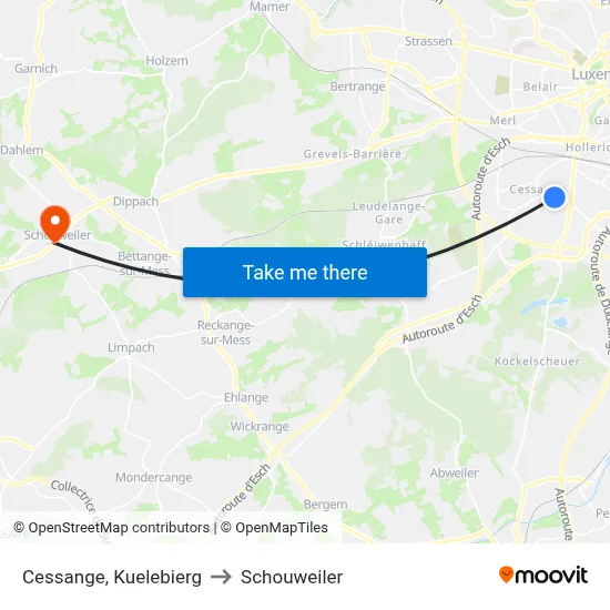 Cessange, Kuelebierg to Schouweiler map