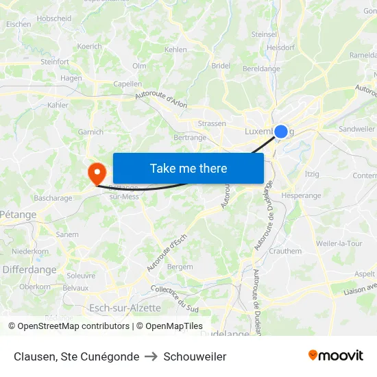 Clausen, Ste Cunégonde to Schouweiler map
