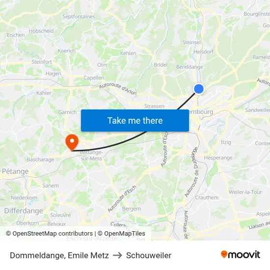 Dommeldange, Emile Metz to Schouweiler map
