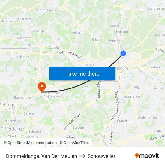 Dommeldange, Van Der Meulen to Schouweiler map