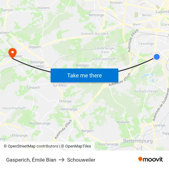 Gasperich, Émile Bian to Schouweiler map