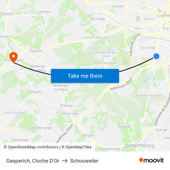 Gasperich, Cloche D'Or to Schouweiler map