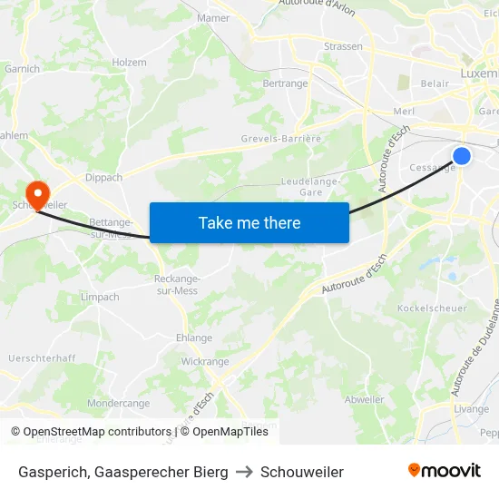 Gasperich, Gaasperecher Bierg to Schouweiler map