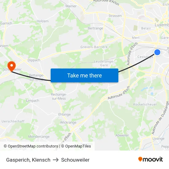 Gasperich, Klensch to Schouweiler map