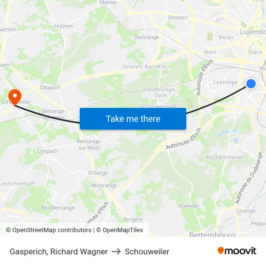 Gasperich, Richard Wagner to Schouweiler map