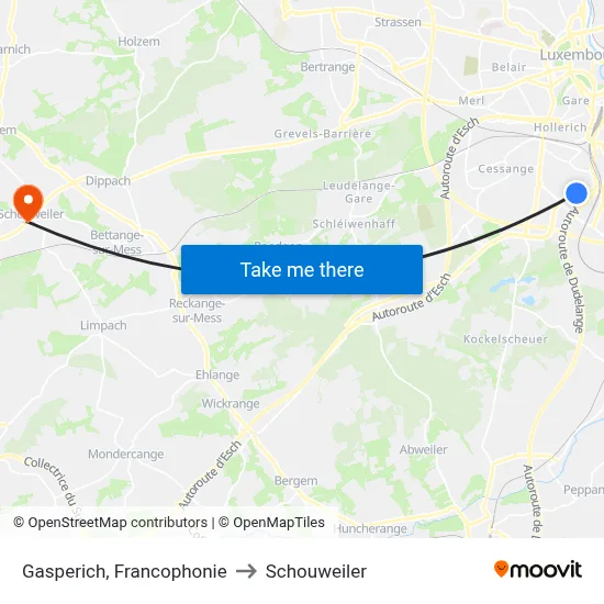 Gasperich, Francophonie to Schouweiler map
