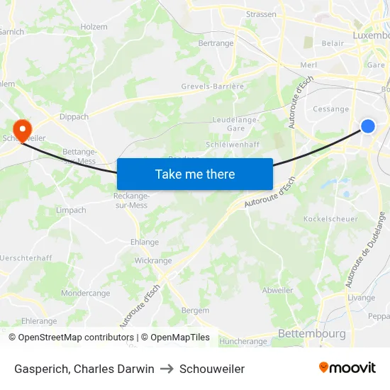 Gasperich, Charles Darwin to Schouweiler map