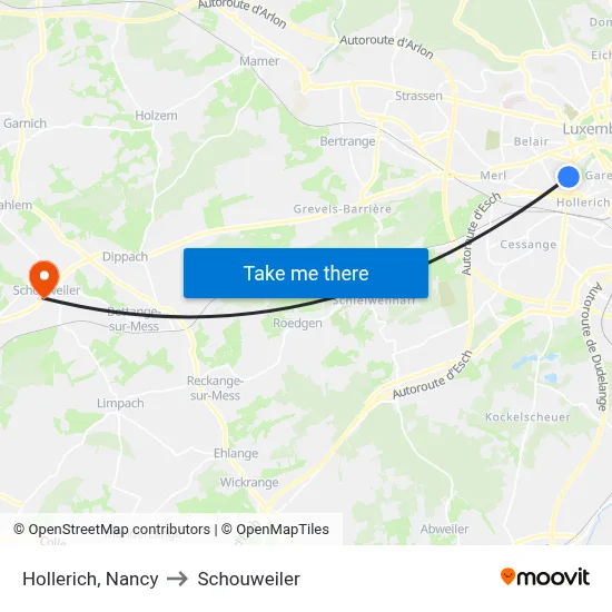 Hollerich, Nancy to Schouweiler map