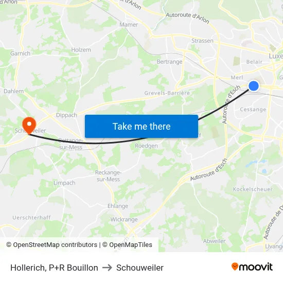 Hollerich, P+R Bouillon to Schouweiler map