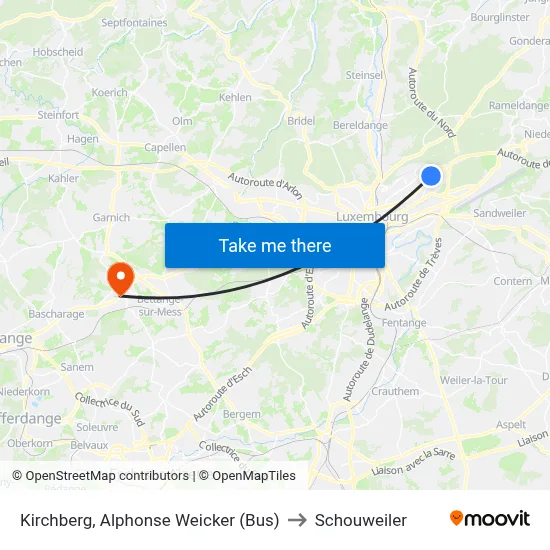 Kirchberg, Alphonse Weicker (Bus) to Schouweiler map
