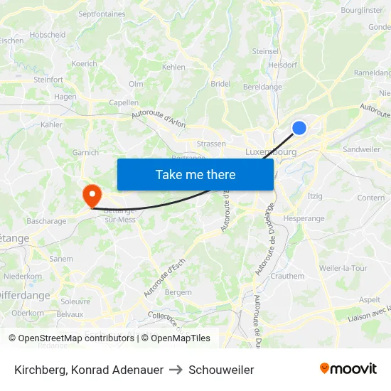 Kirchberg, Konrad Adenauer to Schouweiler map