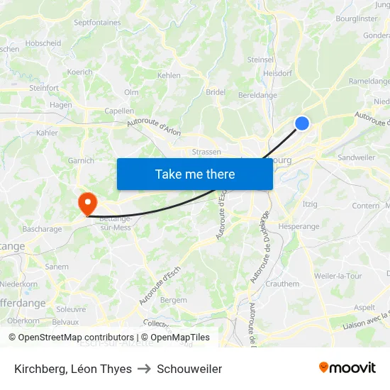 Kirchberg, Léon Thyes to Schouweiler map