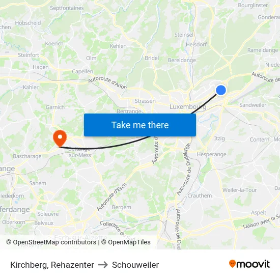 Kirchberg, Rehazenter to Schouweiler map