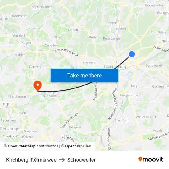 Kirchberg, Réimerwee to Schouweiler map