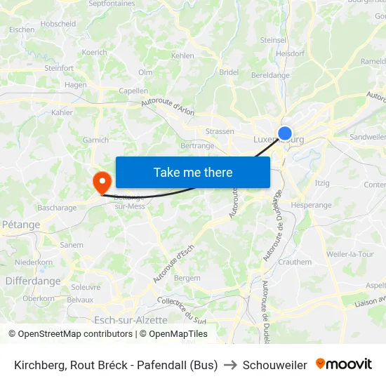 Kirchberg, Rout Bréck - Pafendall (Bus) to Schouweiler map