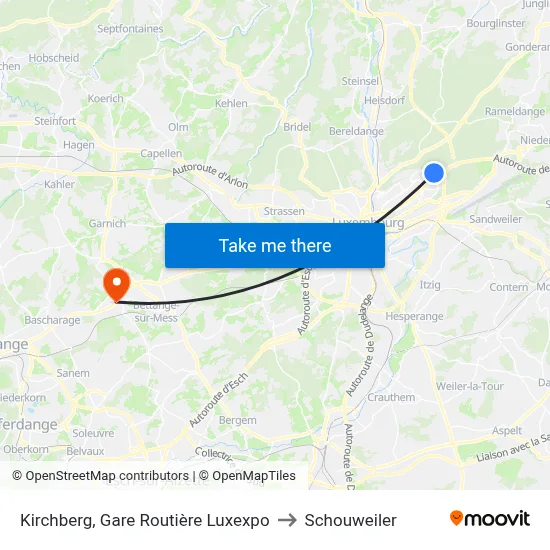 Kirchberg, Gare Routière Luxexpo to Schouweiler map