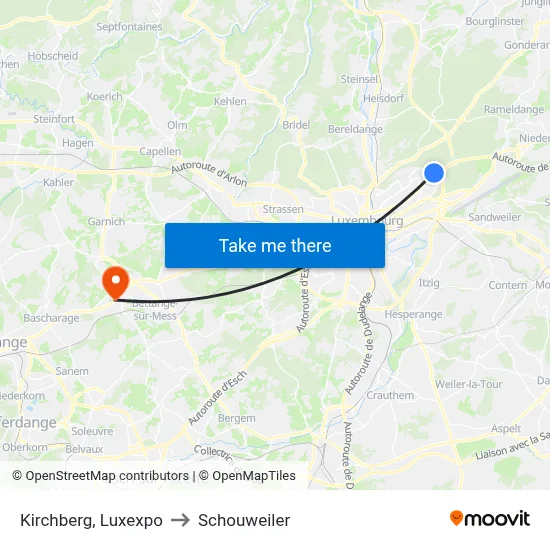 Kirchberg, Luxexpo to Schouweiler map